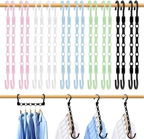10 Kleiderbügels Platzsparend Kleiderbügel Mit Doppelhaken Für Kleiderschrank Organizer Kleiderbügel Plastik Mit 5 Löchern 360° Rotation,Ideal Als Schlafsaal, Schlafzimmer Und Zuhause Und Wohnmobil