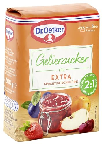 Dr. Oetker Gelierzucker Extra 2:1, 10er Pack fertiger Gelierzucker, zum Selbermachen von Konfitüren, Marmeladen & Gelees, für extra Fruchtigkeit & weniger Süße, 10 x 500 g