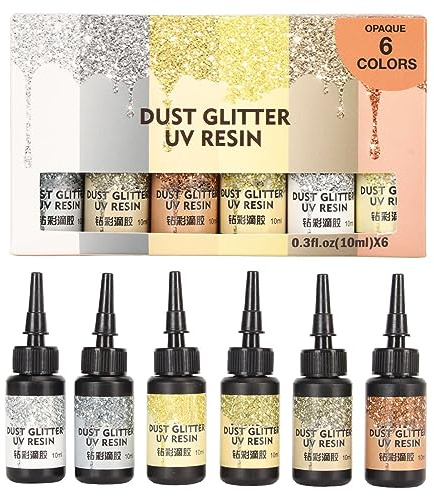 Cufaee 6pcs Glitter Glue Pens, Colored Resin 10ml Each Pen Shaped Fast Curing Aluminum Foil Sealing Glue, Colored for Crafts Gift (Yellow Series)
