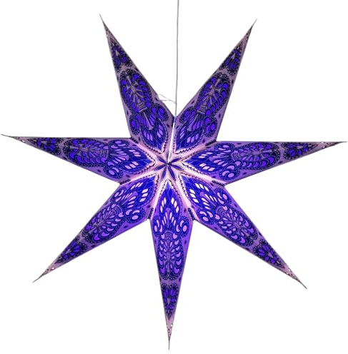 YEPSIO Laternen-Lampenschirm, Papierstern-Lichtschirme, groß, 60 cm, hängende Dekorationen für Weihnachten, Hochzeit, Heimdekoration, Geburtstagsfeier, faltbar, 7 Spitzen, Violett