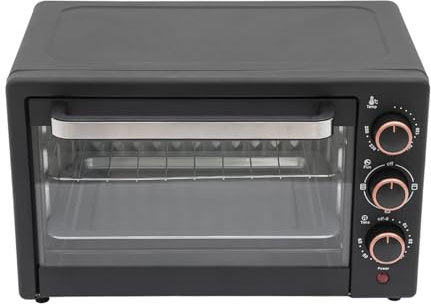 RjcdOPL Mini-Four Électrique 22 L, Petit Four Posable 1000 W, Température Réglable Jusqu’à 250 °C, Minuteur 60 Min, Porte Vitre Abattante, Compact pour Cuisine Familiale