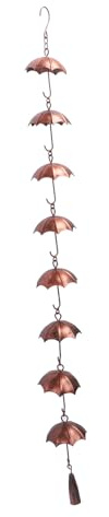 Fafeims Dekorative Regenschirm-Regenkette, 39,4 Zoll Eisen 8-Tassen-Glocke für Hausgartenterrasse, Vintage Goldene Regenkettendekoration für Gartendekoration