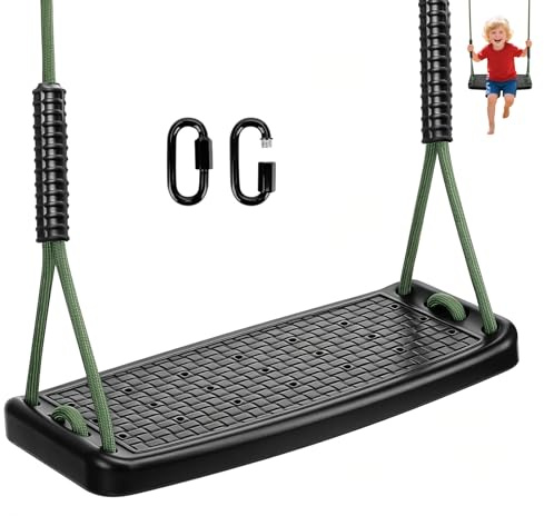 Dakzhou Schaukel Outdoor, Rutschfester Kinderschaukel Games Schaukelsitz | Schaukel mit (1,3 m-2 m) Langem Verstellbarem Seil&2 Karabinern, 100kg SchaukelSitz für Spielplätze, Kinder, Schwarz