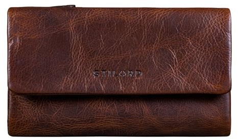 STILORD Lena Aufklappbare XL Geldbörse Damen Leder Portemonnaie Groß Viele Kartenfächer Geldbeutel Weiches Echtleder Damengeldbörse RFID Geldtasche mit Zwei Münzfächer Farbe:Kara - Cognac