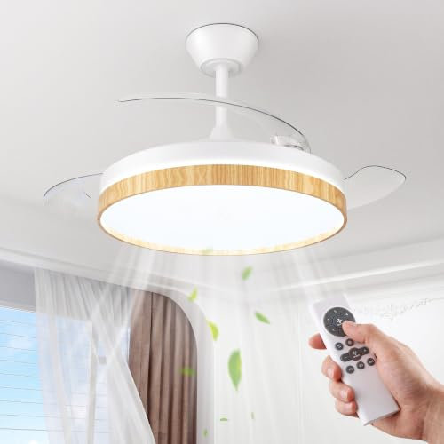 NIORSUN Ventilador de techo con luz,42 (106cm) Ventilador de techo,3 tonalidades, aspas desplegables, 40w 6 velocidades, APP&control remoto, Función Verano-Invierno,madera