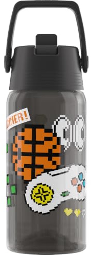 Sigg - Trinkflasche Kinder - Viva FLIP Win - Schwarz - 0.5L | Flasche Kinder mit Strohhalm - Spülmaschinenfest - Sport & Schule - Kindergarten - Jungen & Mädchen