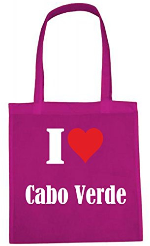 Reifen-Markt Tasche I Love Cabo Verde Größe 38x42 Farbe Pink Druck Weiss