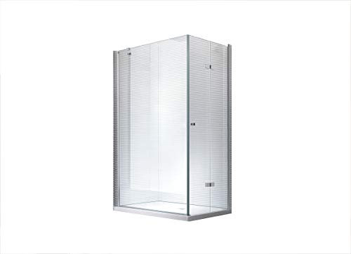 Nora - Duschkabine - Falttür - Dusche - Duschabtrennung - L-Form - 8mm (80x100x200cm mit Duschtasse & Siphon)