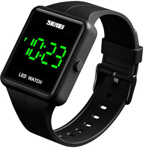 Gosasa Reloj digital LED de esfera grande, fecha, hora, 3 bares, impermeable, para hombres y mujeres, relojes deportivos, Negro -, Deportivo informal