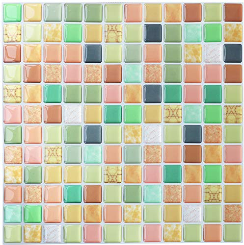 Yoillione 3d Autocollant Mural Imperméable Auto-adhésif en Mosaique Carrelage Adhesif Mural Salle de Bain, Carreaux Adhesif Mural Cuisine, 23.6x23.6cm, 4 pcs