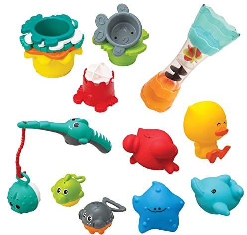 Infantino Splish & Splash Wasserspiel-Set – Badespielzeug für Babys – Mit 17 verschiedenen Teilen – Fördert die Augen-Hand-Koordination und die grobmotorischen Fähigkeiten