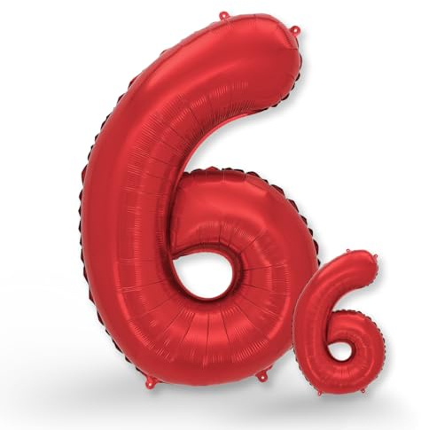 FUNXGO® folienballon 6 rot - 2 Stück - 42 & 17- luftballon zahl 6 - Zahlen rot Ballon 6 Deko zum Geburtstag, Hochzeit, Jubiläum oder Fest, Party Dekoration -100cm & 38cm- ballon rot 6