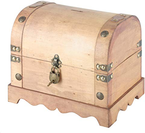 Bingo-Shop Schatztruhe Schatzkiste Holz 23,5 x 18,5 x 20cm Spardose Spartruhe Sparschwein Sparbüchse Mit Deckel Verschluss Piratenkiste Geschenk-Box Verschließbar Aufbewahrungsbox Holztruhe Geldtruhe