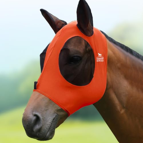 Harrison Howard Super Comfort Stretchy Fly Mask Large Eye Space with UV Protection Soft on Skin with Breathability Orange M