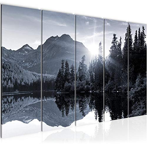 Runa Art Wandbild XXL Natur Sonnenaufgang Schlafzimmer Wohnzimmer 200 x 80 cm Schwarz Weiss 5 Teilig - Made in Germany - 014455c