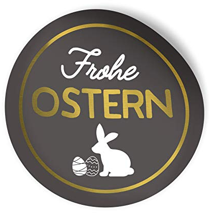 24x itenga Frohe Ostern Aufkleber Sticker Etiketten hochwertig Osterhase schwarz weiß gold rund 4cm