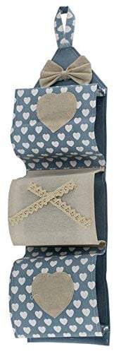 Vetrineinrete® Portarotolo in tessuto da appendere 3 posti porta rotoli carta igienica da muro stile shabby chic bagno (Celeste) M36
