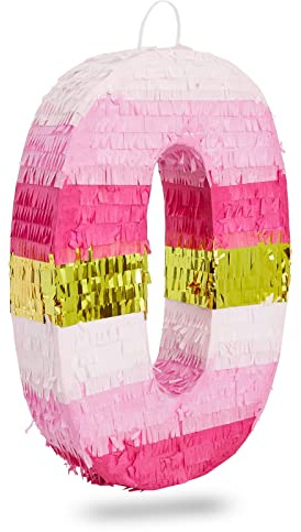 BLUE PANDA Pinata Number Zero – Gold & Pink für Mädchen zum 10. Geburtstag – befüllbare Süßigkeiten & Konfetti für den 10. Geburtstag – Wellkonstruktion für Feiern – 41,9 x 27,9 x 7,6 cm