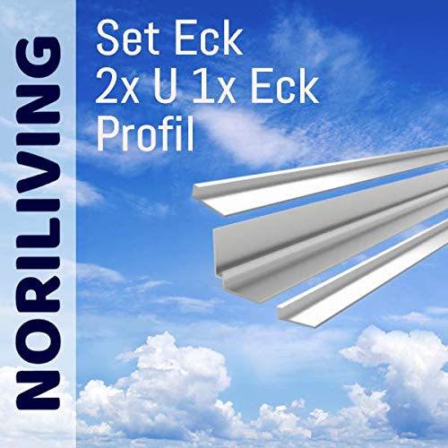 Noriliving Aluminium Profil Set für 3mm Aluverbund Duschrückwand (Silber matt) (Set Eck, 150cm Länge)