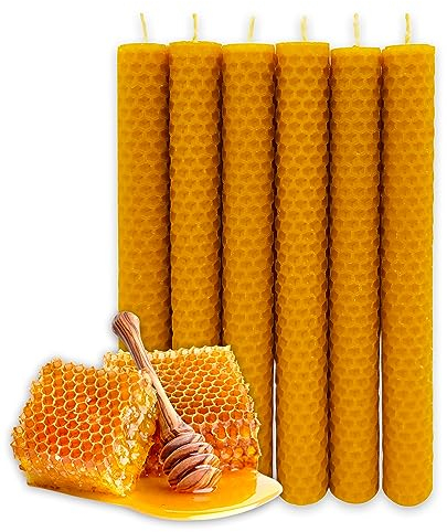 LAMARE 6 Velas de Miel de Abeja Natural 100% Cera de Abeja Hechas a Mano Sin Parafina - Ritual Mágico Buena Suerte 11/22 - Velas Decorativas - Perfectas para regalo (20 cm x 2 cm)