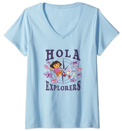 Dora the Explorer Hola Explorers Floral Compass T-Shirt mit V-Ausschnitt