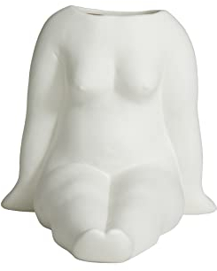 Nordal Vase AVAJI sitzender weiblicher Torso in Weiß aus Keramik, Maße: H 16cm x B 14cm x T 25cm
