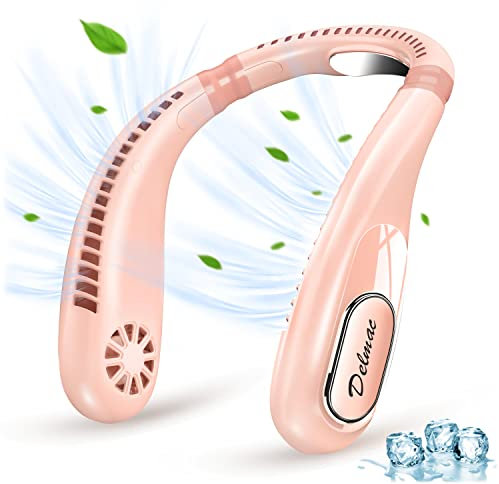 Delmac Portable Neck Fan, 6000mAh Rechargeable Personal Fans Lightweight Wearable Fan, Low Noise 3 Speed Hands Free Fan, Hanging Headphone Design Sports Fan for Indoor & Outdoor(pink)