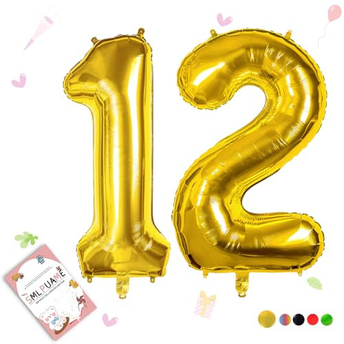 Smlpuame 102cm Folienballon Zahlen Luftballon 0-9 Geburtstag Golden Große 12 Ballons für Geburtstagsfeier Feierdekorationen, Heliumfolien Zahlenballons für Hochzeitstag