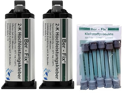 Ber-Fix 2K Hochleistungskleber EXPRESS 3 Min 2K Kleber Kunststoff 2K Metallkleber Extra Stark 2x 50g für Kartuschenpresse + 10 Spitzen