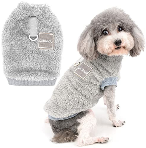 Zunea Pull-Overs en Polaire pour Petits Chiens Manteau d'hiver Chaud Doux et Pelucheux avec Anneau en D pour Harnais et Laisse Chiot Chien/Chat Veste Vetement pour Chihuahua Yorkshire Gris XL