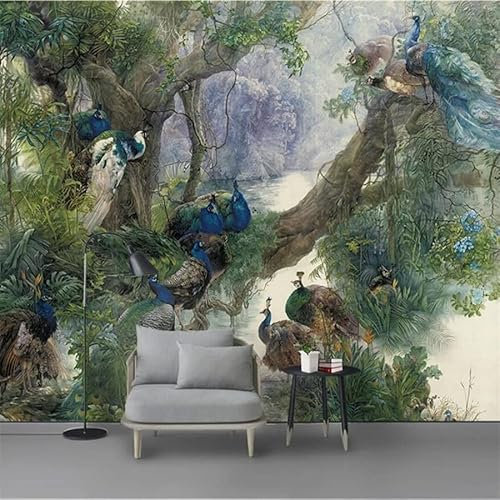 TANYANG Custom Wallpaper Mural 3D Chinese Style Peacock Forest Background Wall Living Room Bedroom Hotel Decoration Painting 200Cm(W)×140Cm(H)