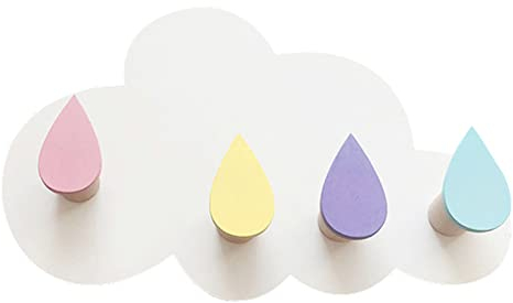 Koomuao Kinder Garderobe mit 4 Kleiderhaken,Ohne Bohren Garderobenleiste,Garderobenhaken Kinderzimmer,Wolken Design Hakenleiste für Mädchen und Jungen - Wandgarderobe (Weiß)
