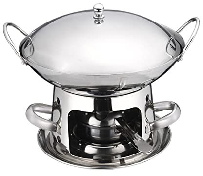 WOkismD Réchaud À Alcool avec Pot en Acier Inoxydable pour Fondue Et Alcool pour La Maison Le Restaurant Et La Cuisine,10IN