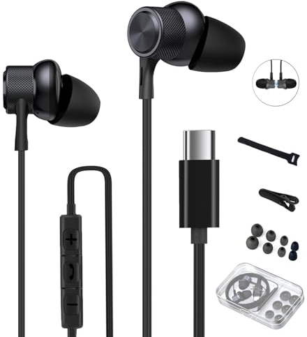 ZXQ USB C Kopfhörer mit Kabel,In-Ear Kopfhörer USB C mit Mikrofon für Samsung Galaxy A54 A53 S23 S22 Ultra S21 iPhone 15 Pro Max iPad Pro Air Huawei Mate 60 pro P40 Pixel OnePlus (Grau)