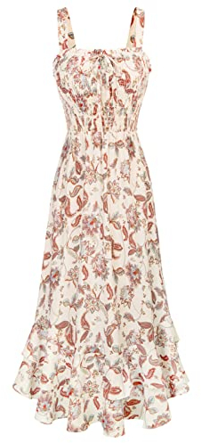 GRACE KARIN Vestito Donna Spalline Spaghetti a Pieghe Spalline Sottili Stampa Spalline Spaghetti Feste Rosa Floreale S
