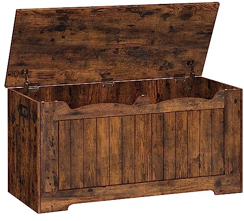 Hzuaneri Truhenbank mit Stauraum, Sitzbank mit Stauraum, Sitztruhe mit 2 Sicherheitsscharnieren, Aufbewahrungsschrank, 40 x 100 x 48 cm, für Flur, Schlafzimmer, Wohnzimmer, Vintage Braun SB01001X