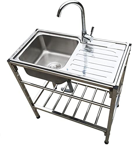 Robinet Chaud/froid Et Lavabo, Évier De Cuisine En Acier Inoxydable Sur Pied Avec Établi, Evier INOX 1 Bac avec Egouttoir Et Robinet, Portable et sur Pied, Facile à Nettoyer. (Size : Single layer)
