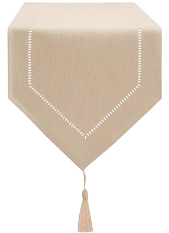 LLCUTESHOP Caminos de Mesa Beige 32 x 180 cm de Diseño Moderno e Innovador Caminos de Mesa de Lino Sólido, Caminos de Mesa Lavable, Caminos de Mesa de Diseño de Espigas de Trigo