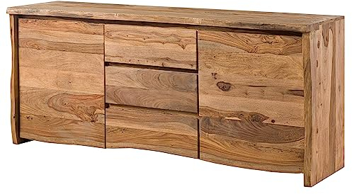 MASSIVMOEBEL24.DE | Pure Sheesham Sideboard aus Massivholz #215 | aus Sheeshamholz - Natur, lackiert/sandgestrahlt | 185x48x80 cm | 4 Fächer & 3 Schubladen | Kommode, Anrichte