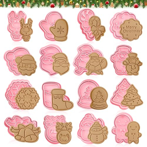 16 Stück Ausstechförmchen Weihnachten, Weihnachten Keksausstecher, 3D Kunststoff Plätzchenformen für Kinder, Fondant Ausstechformen Backen Zubehör für DIY Süßigkeiten Keks