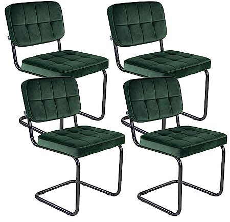 Kick Collection 4er Set Esszimmerstühl Ivy - Dunkelgrün - Modern und Hochwertig - Samt und Metall - Erhältlich in vielen Farben