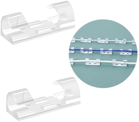 Sticky Cable Tidy Clips Organisers, Self Adhesive Cable Holder, Wall Clips - Clear, 60 Counts - Small
