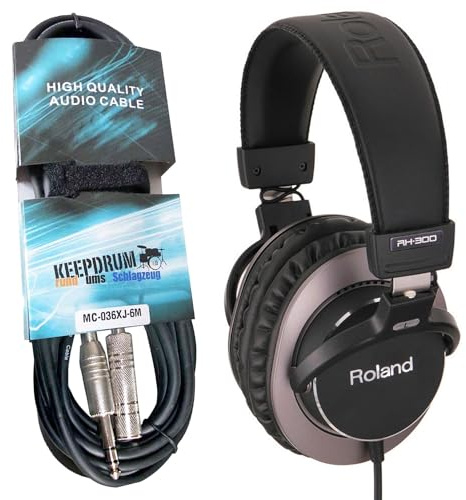 Roland RH-300 - Auriculares de estudio cerrados (3 m), color negro y plateado