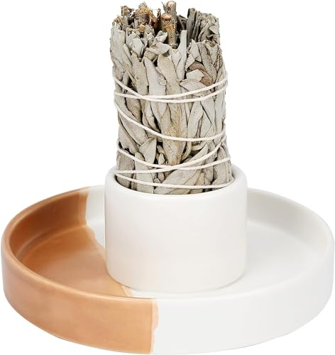Palo Santo Brûleur d'encens en céramique sauge blanche pour le nettoyage et la méditation (sauge non incluse)