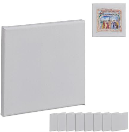 Relaxdays Leinwand, Malleinwand quadratisch, 10 Stück, 15x15 cm, zum Bemalen, Aquarell- & Acrylmalerei, Keilrahmen, weiß