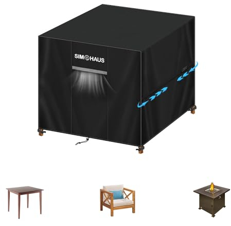 SIMPHAUS Abdeckung für Gartenmöbel Abdeckung Gartentisch Schutzhülle Gartenmöbel Winterfest Tisch Abdeckplane für Gartentische Terrassenmöbel Wasserdicht Anti UV Quadratisch 95x95x90cm