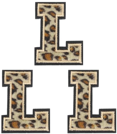 QUARKZMAN 3 Stück Buchstaben zum Aufbügeln, 6 cm Leopard Selbstklebende Chenille Buchstaben L mit schwarzem Rand,Gestickter Patch zum Aufbügeln für Kleidung, Tasche, Laptop, Handyhülle