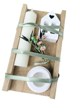 Geschenkset mit Haus aus Beton, Kerze, Kerzenständer und Trockenblumen dekoriert