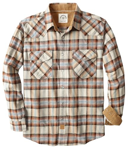 Dubinik® 6 oz Camicia Uomo Flanella Camicia Pile Cotone Western Cowboy Bottone di Perla Manica Lunga Pesante Quadri Vintage
