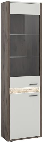 xonox.home Wohnen Falcona Vitrine Glas Schrank Front hellgrau Nb. Korpus Nox Oak dunkel Nb.ca.51x198x37cm inkl. Frontbeleuchtung